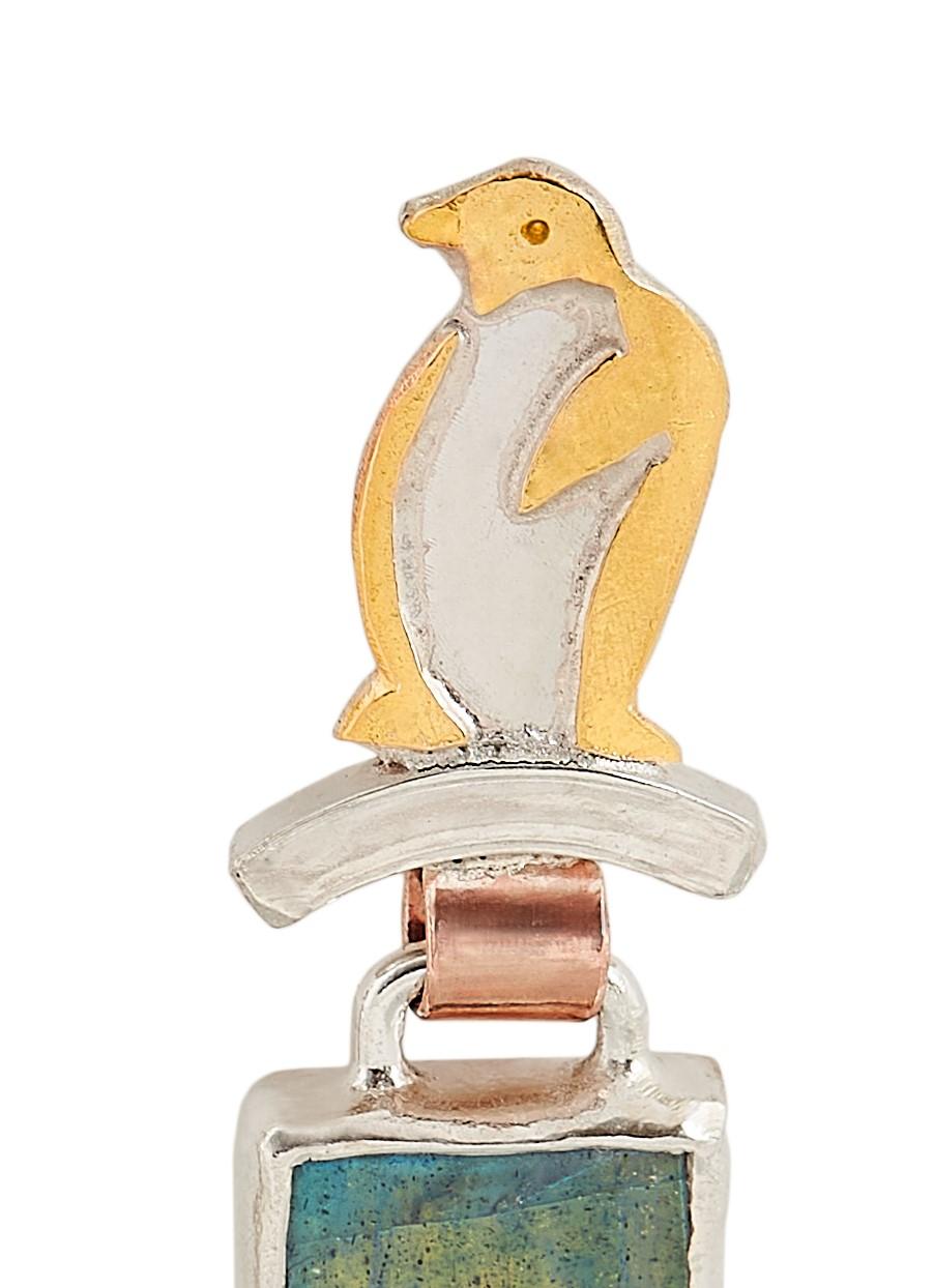 Women's Silver Penguin Drop Earrings with 22 Karat Yellow Gold Detail