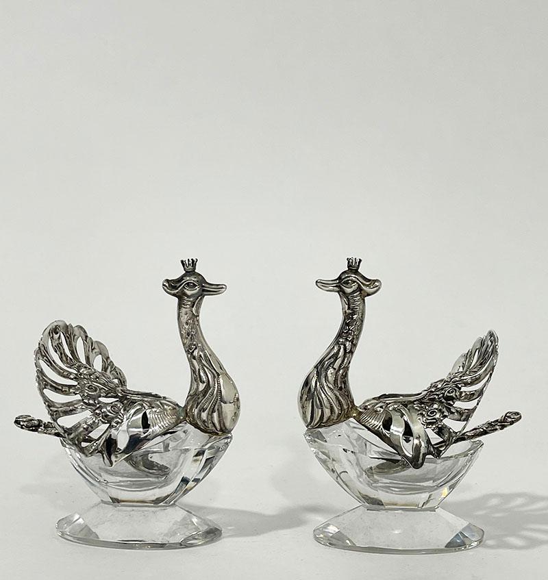 Dutch Silver Pepper and Salt Cellars in the Shape of a Peacock