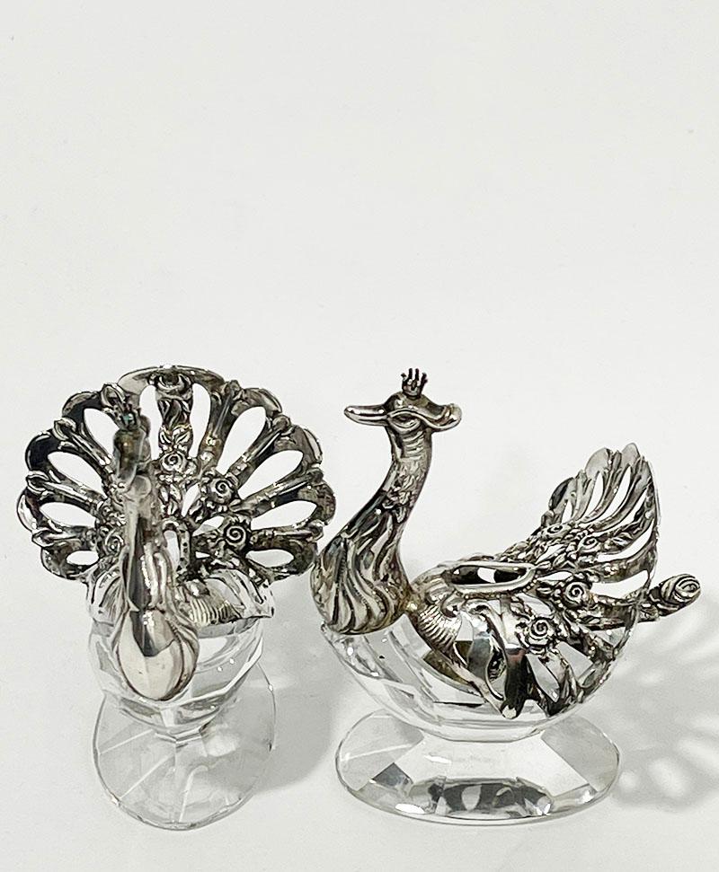 20th Century Silver Pepper and Salt Cellars in the Shape of a Peacock