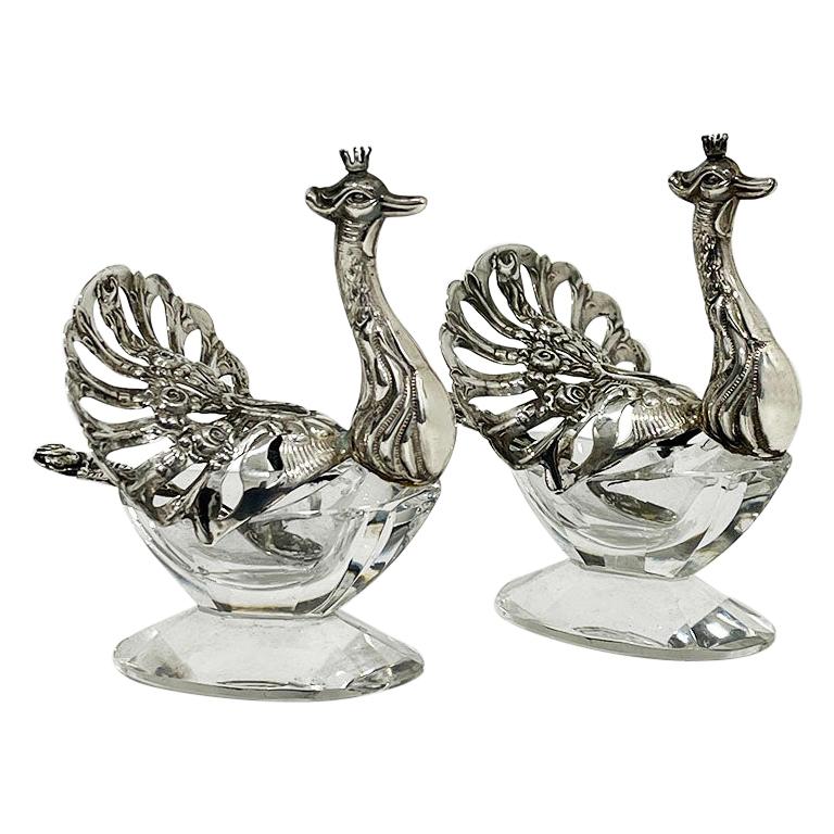 Silver Pepper and Salt Cellars in the Shape of a Peacock
