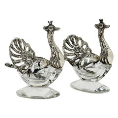 Vintage Silver Pepper and Salt Cellars in the Shape of a Peacock