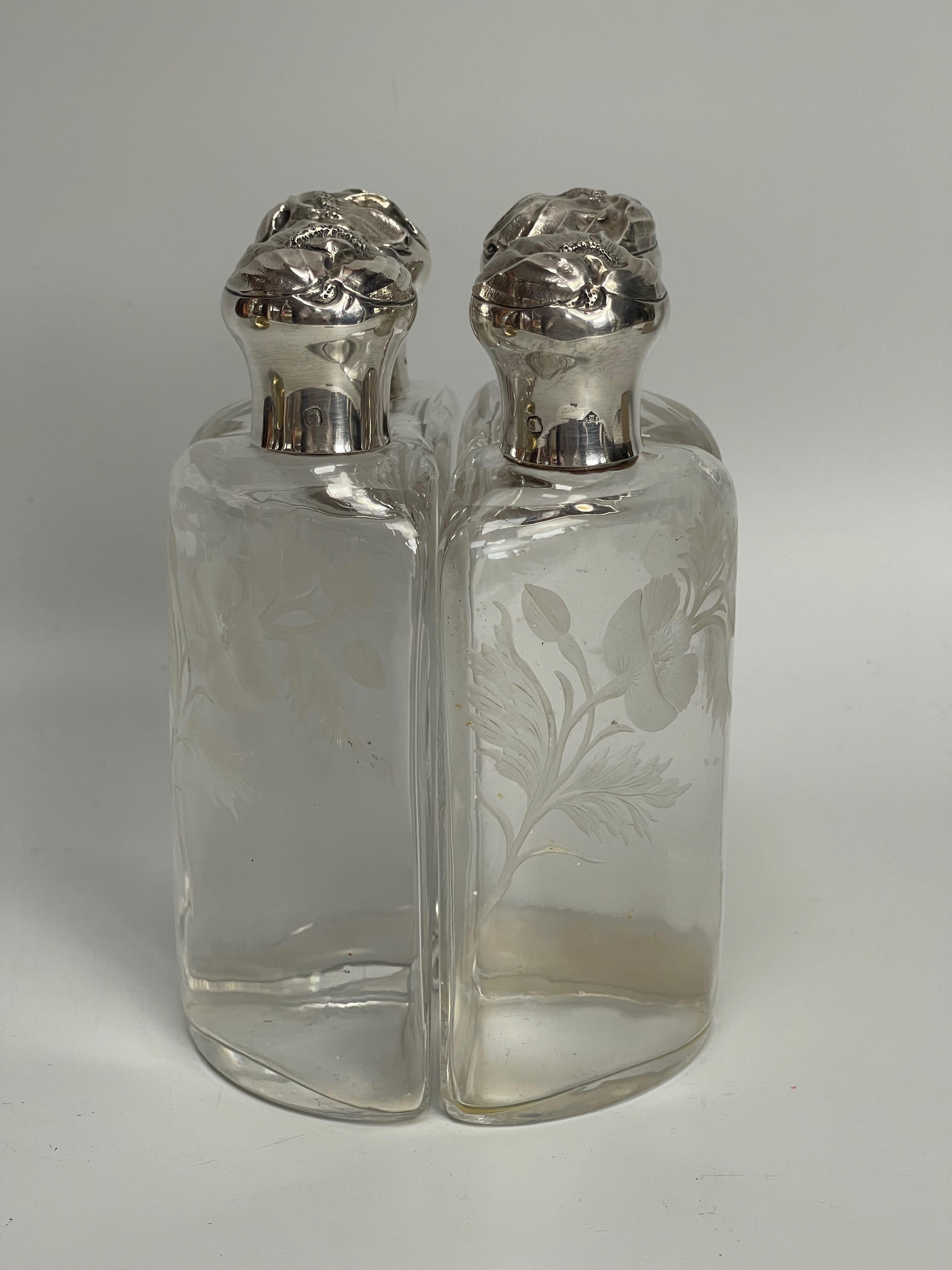 Silver Perfume Kit 4 Art Nouveau Bottles For Sale 3