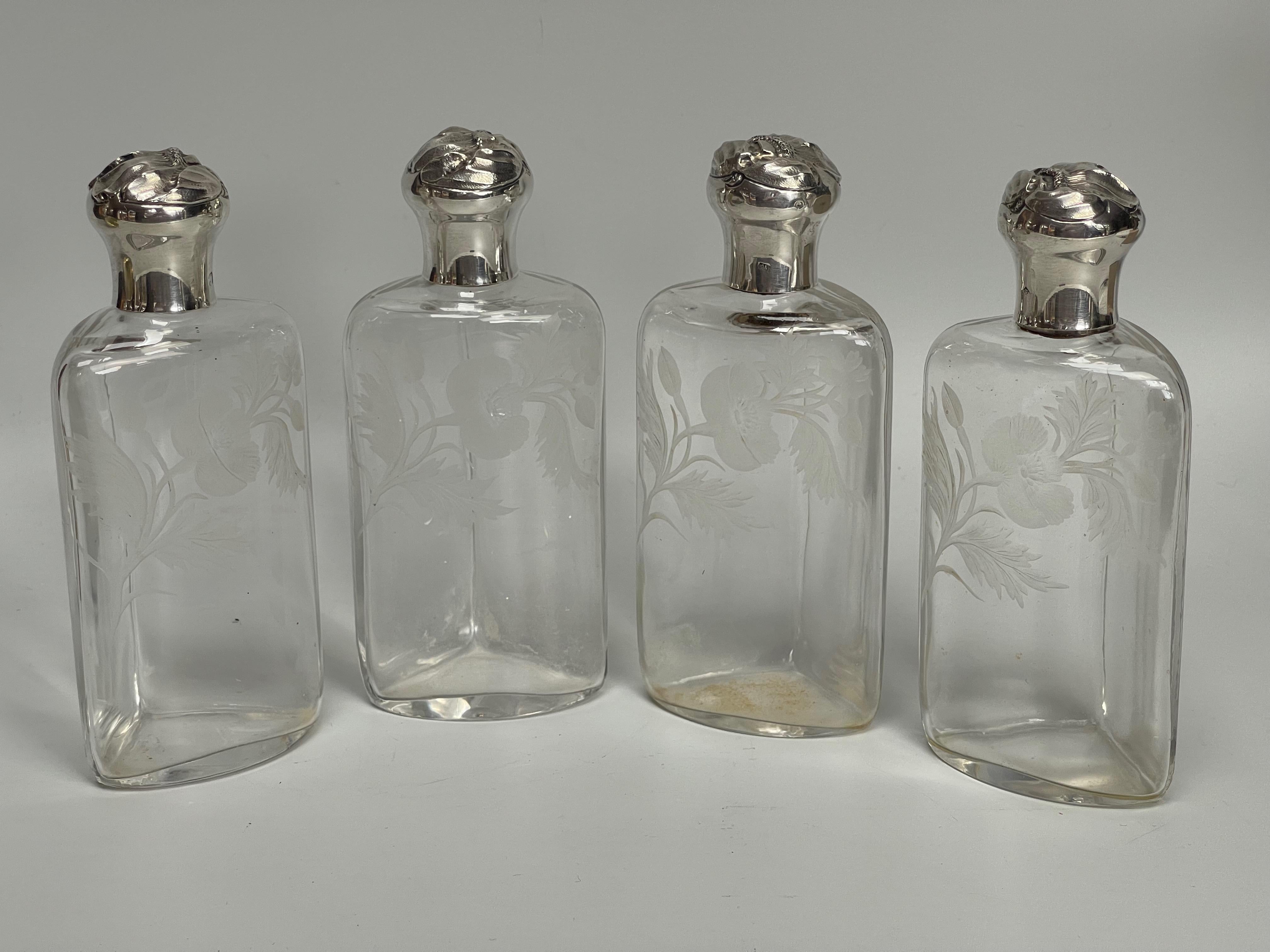 Silver Perfume Kit 4 Art Nouveau Bottles For Sale 4