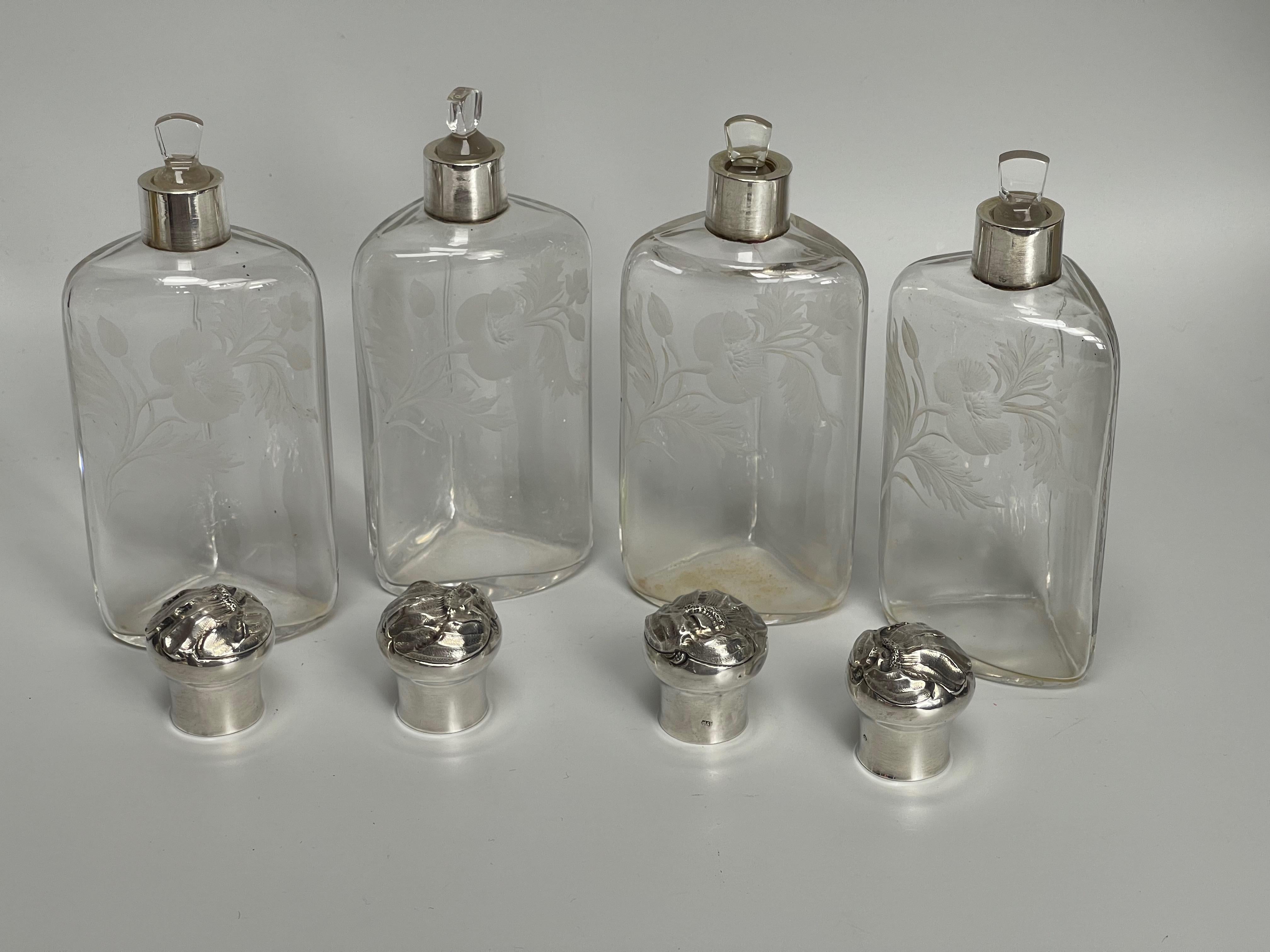Silver Perfume Kit 4 Art Nouveau Bottles For Sale 5