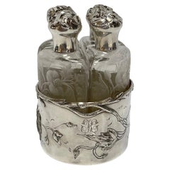 Antique Silver Perfume Kit 4 Art Nouveau Bottles