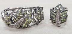 Silver Peridot and White Sapphire Leaf Cuff and Ring