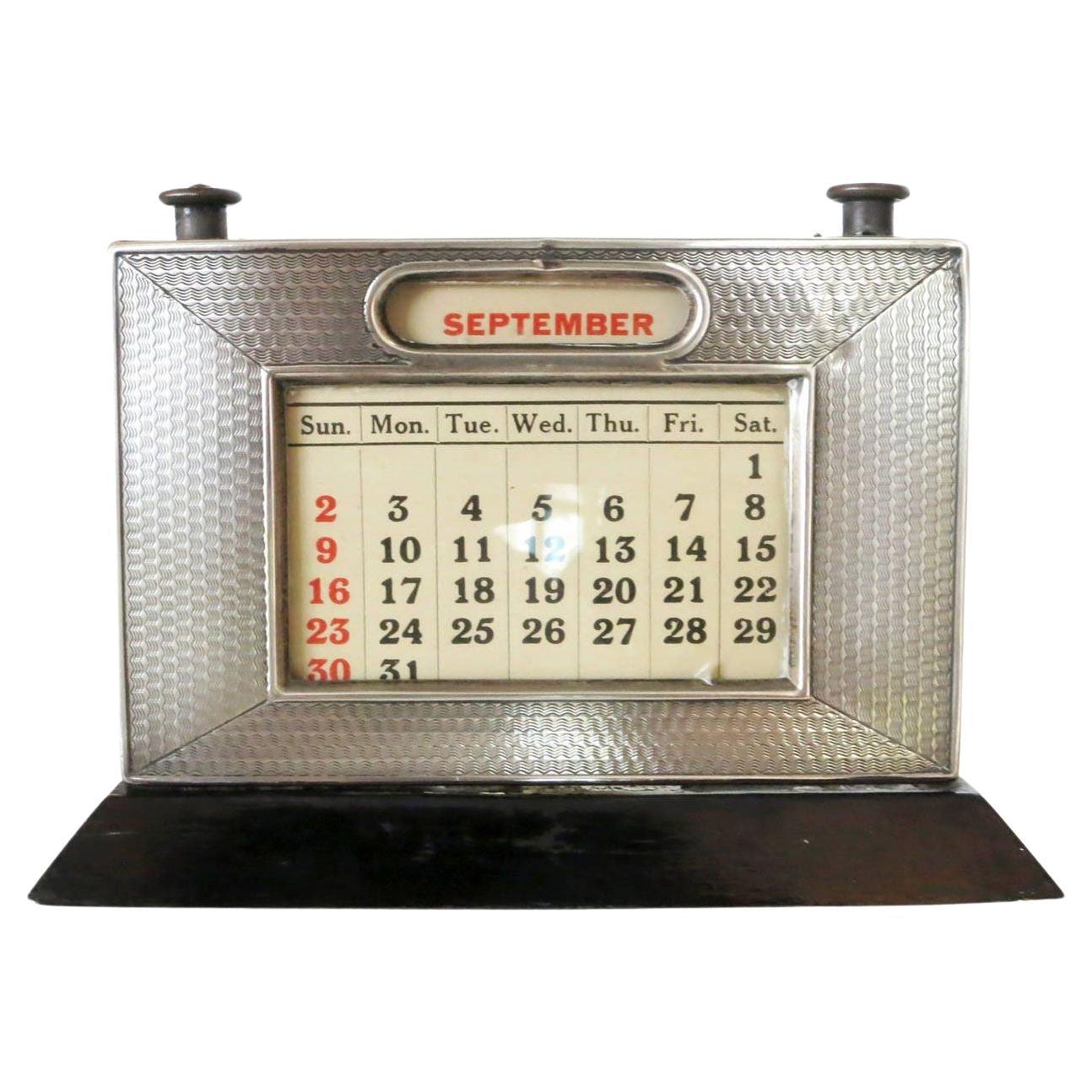 Silver Perpetual Desktop Calendar by W.J. Myatt & Co, circa 1925 For Sale