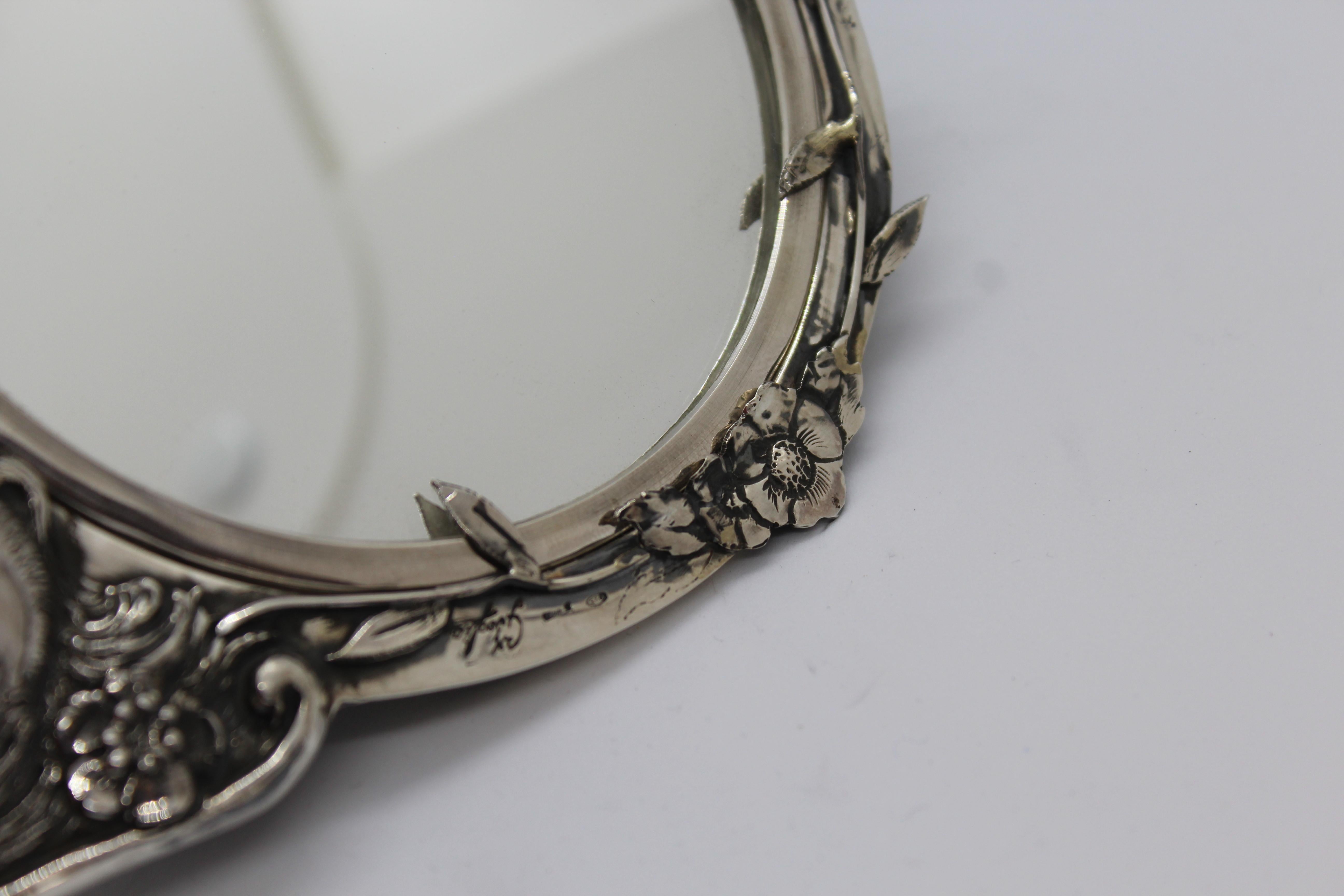 Silver Personal Mirror, Italian Pure Silver For Sale 5