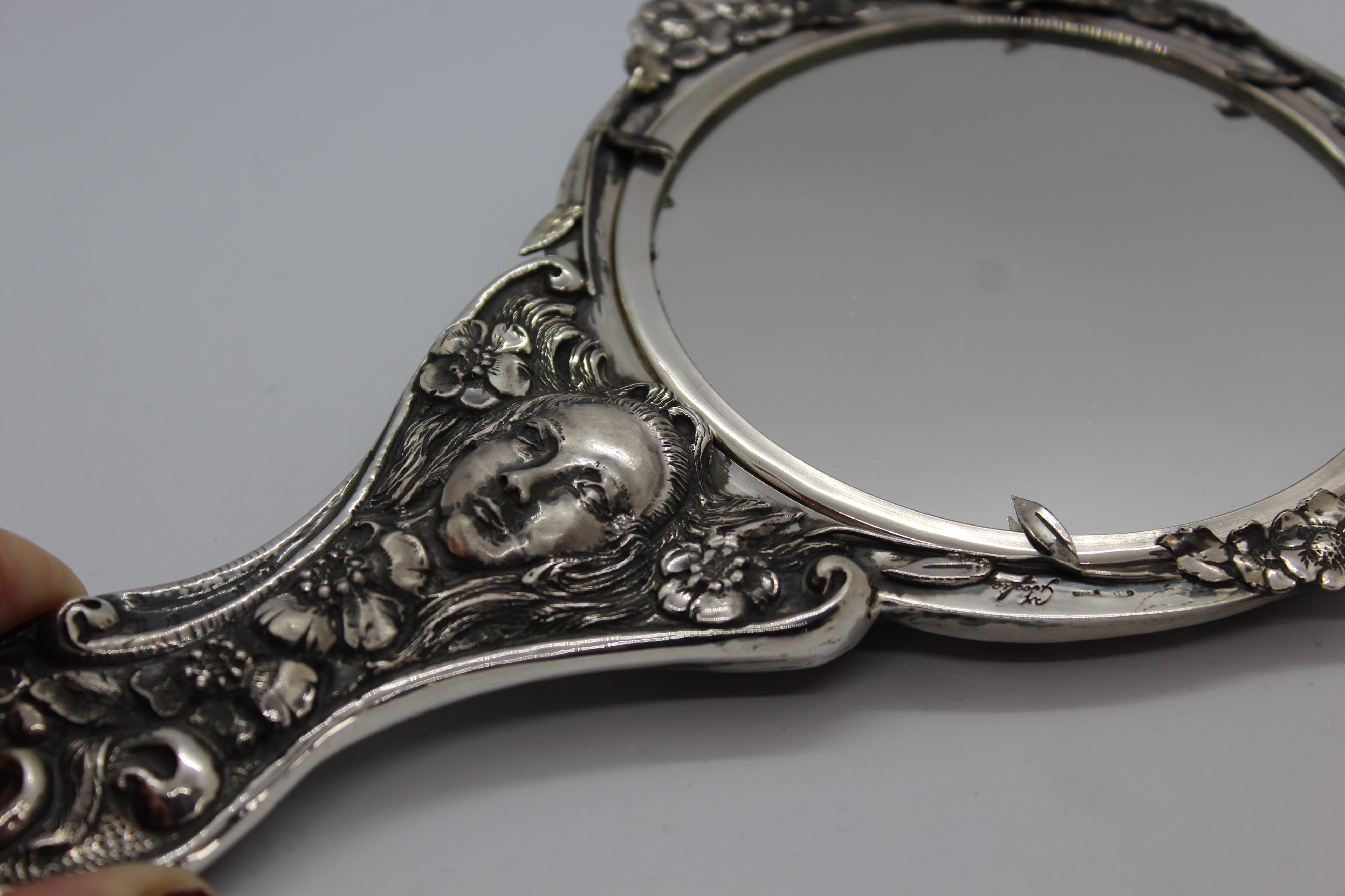 Modern Silver Personal Mirror, Italian Pure Silver For Sale