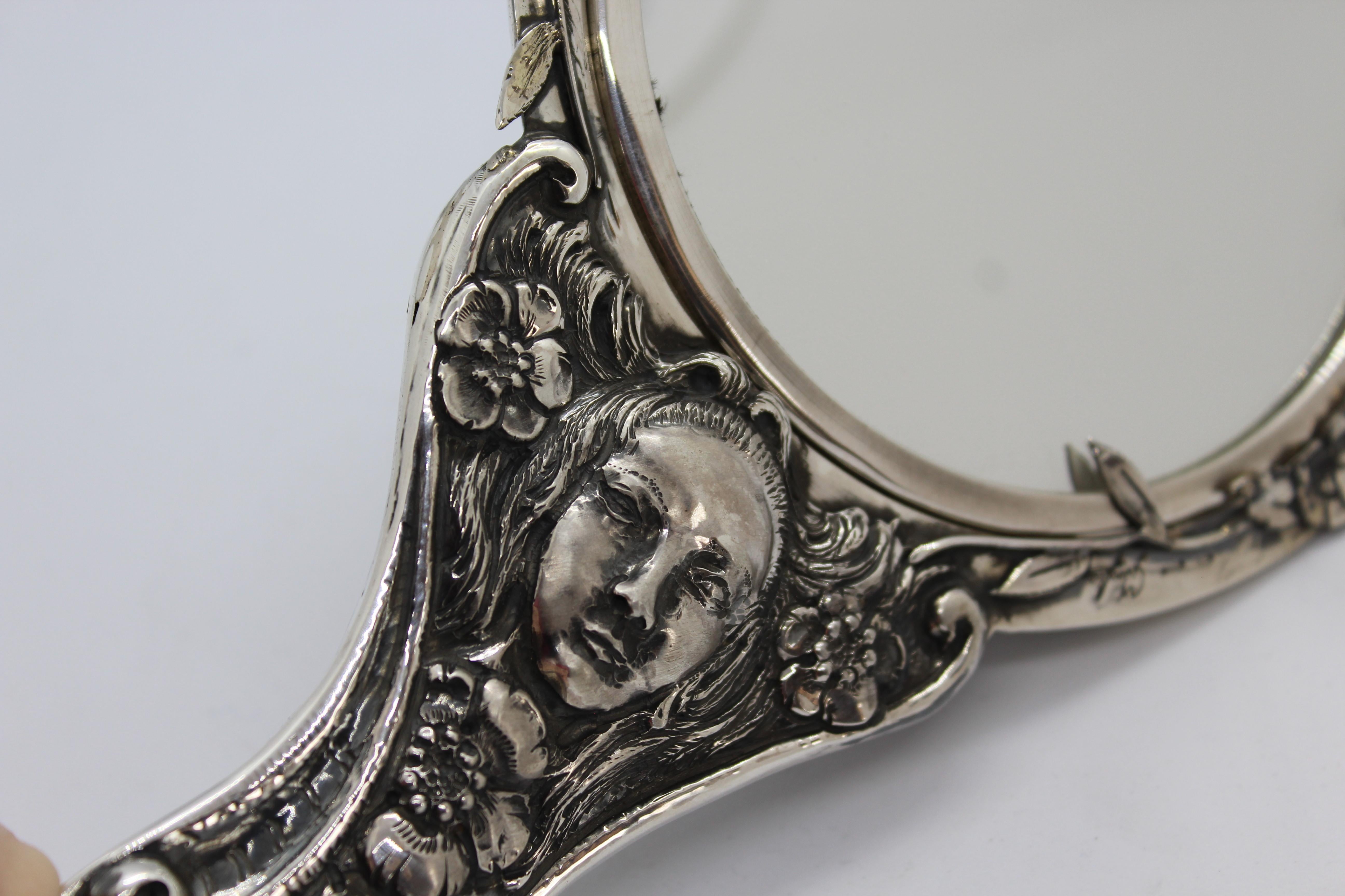 Personaler Spiegel aus Silber, Italienisches reines Silber im Angebot 4