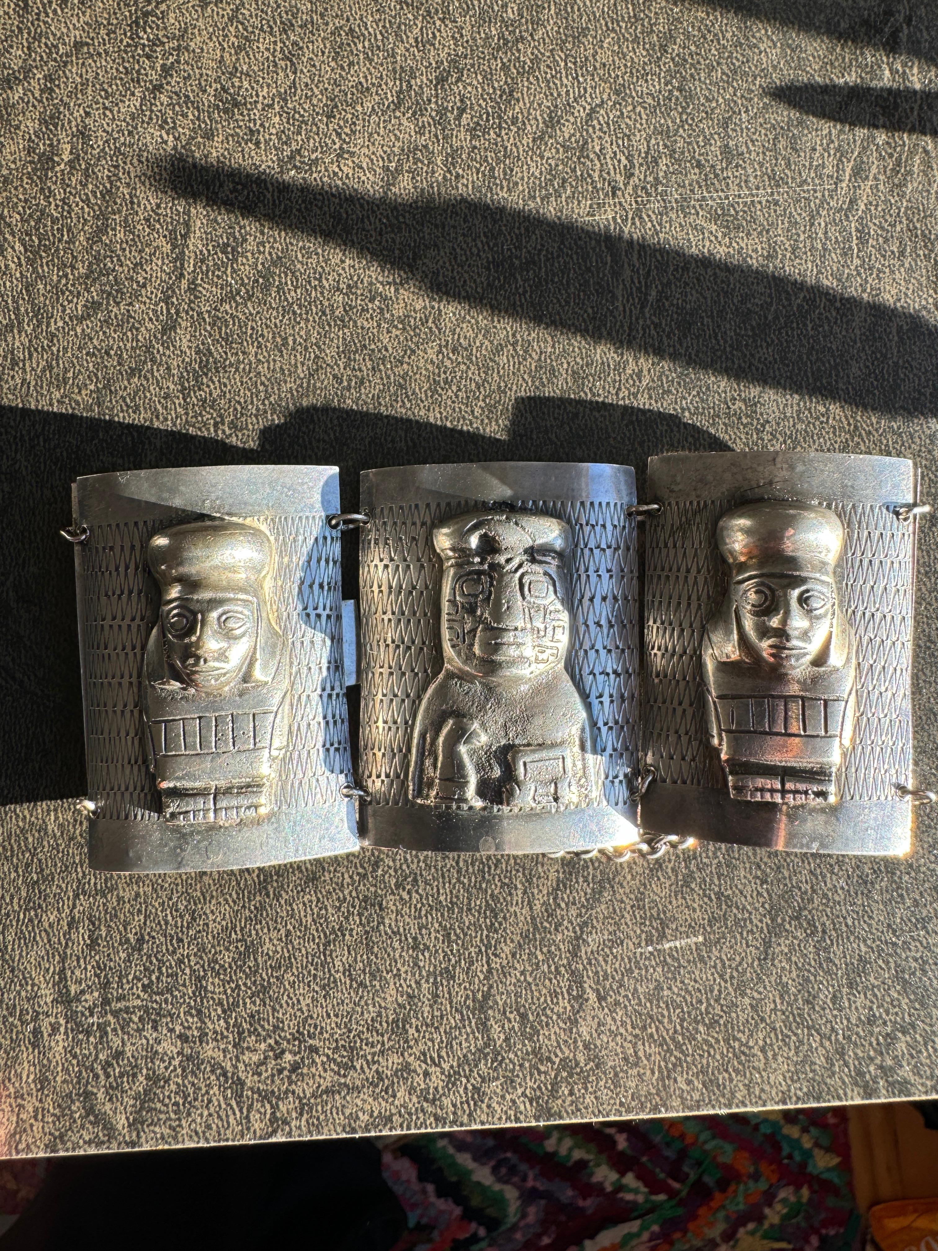 Bracciale d'argento con pannello peruviano 3-D Racconta storie 900 in vendita 8