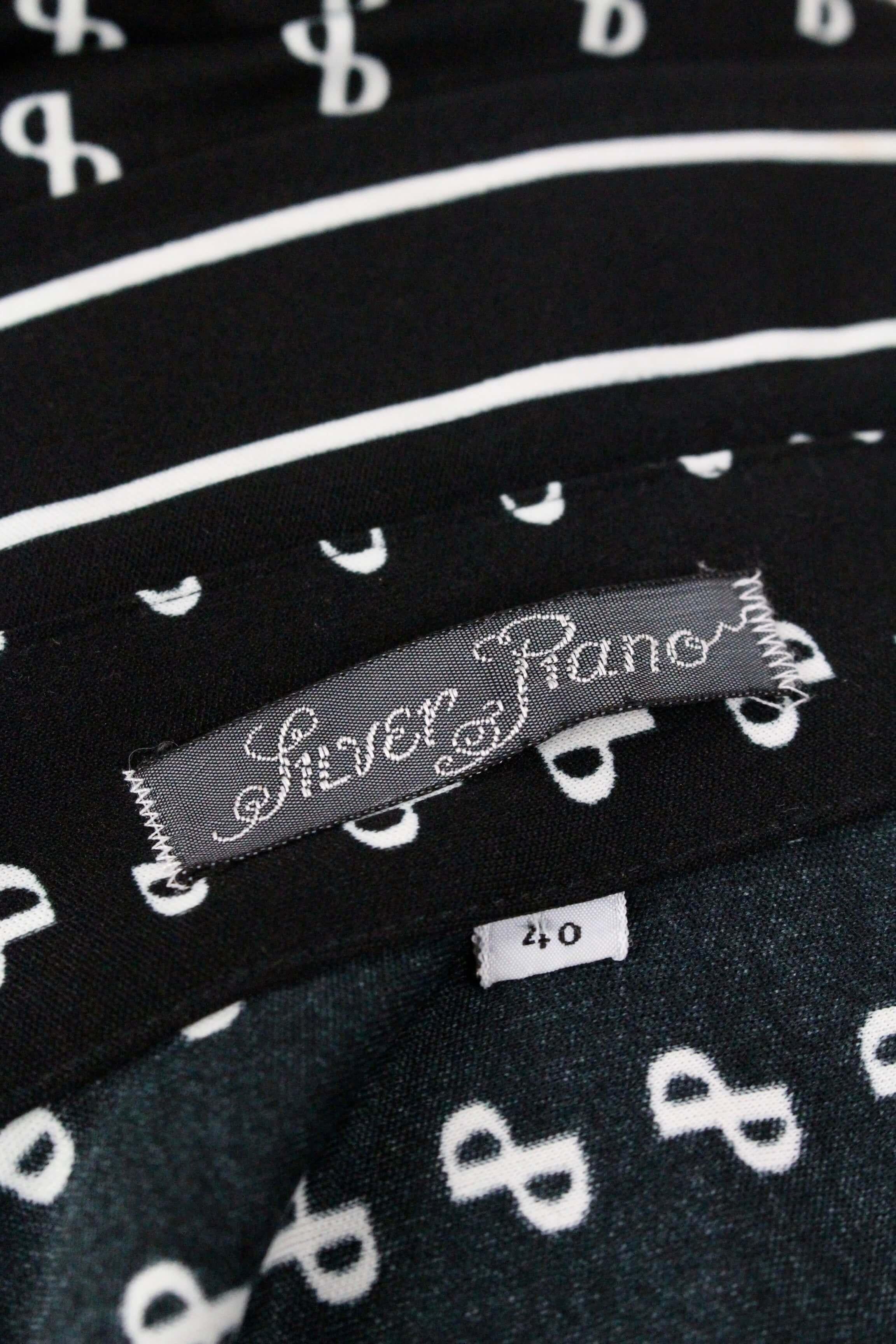 Silver Piano 1970s Fitted Black & White Monogram Print Jersey Blouse Size S 4