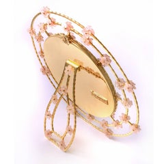 Marco de fotos de plata con flores de cuarzo rosa, redondo de gratitud