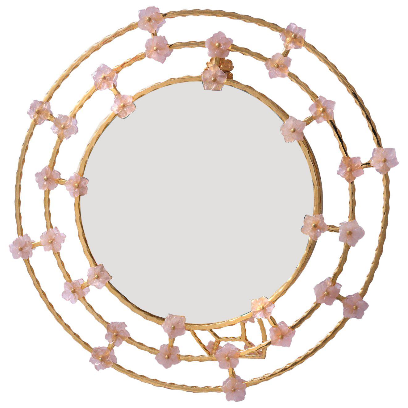 Silver Picture Frame with Pink Quartz Flowers, Gratitude Round