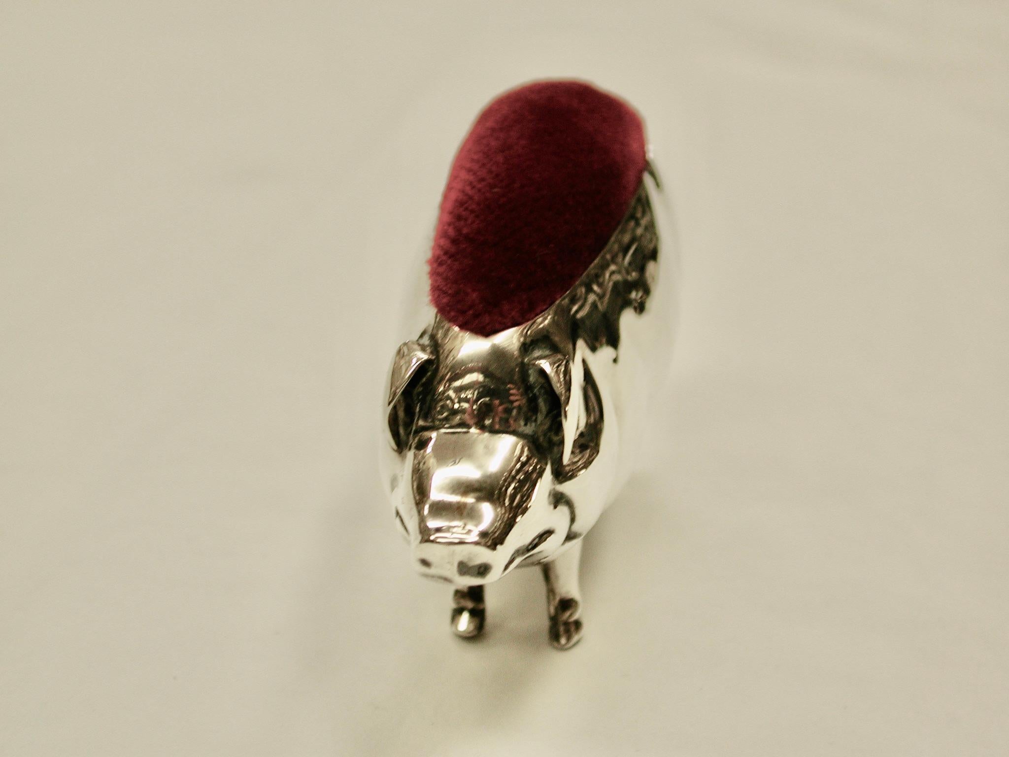 Early 20th Century Silver Pig Pin Cushion Dated 1906 Birmingham by Adie and Lovekin Ltd For Sale