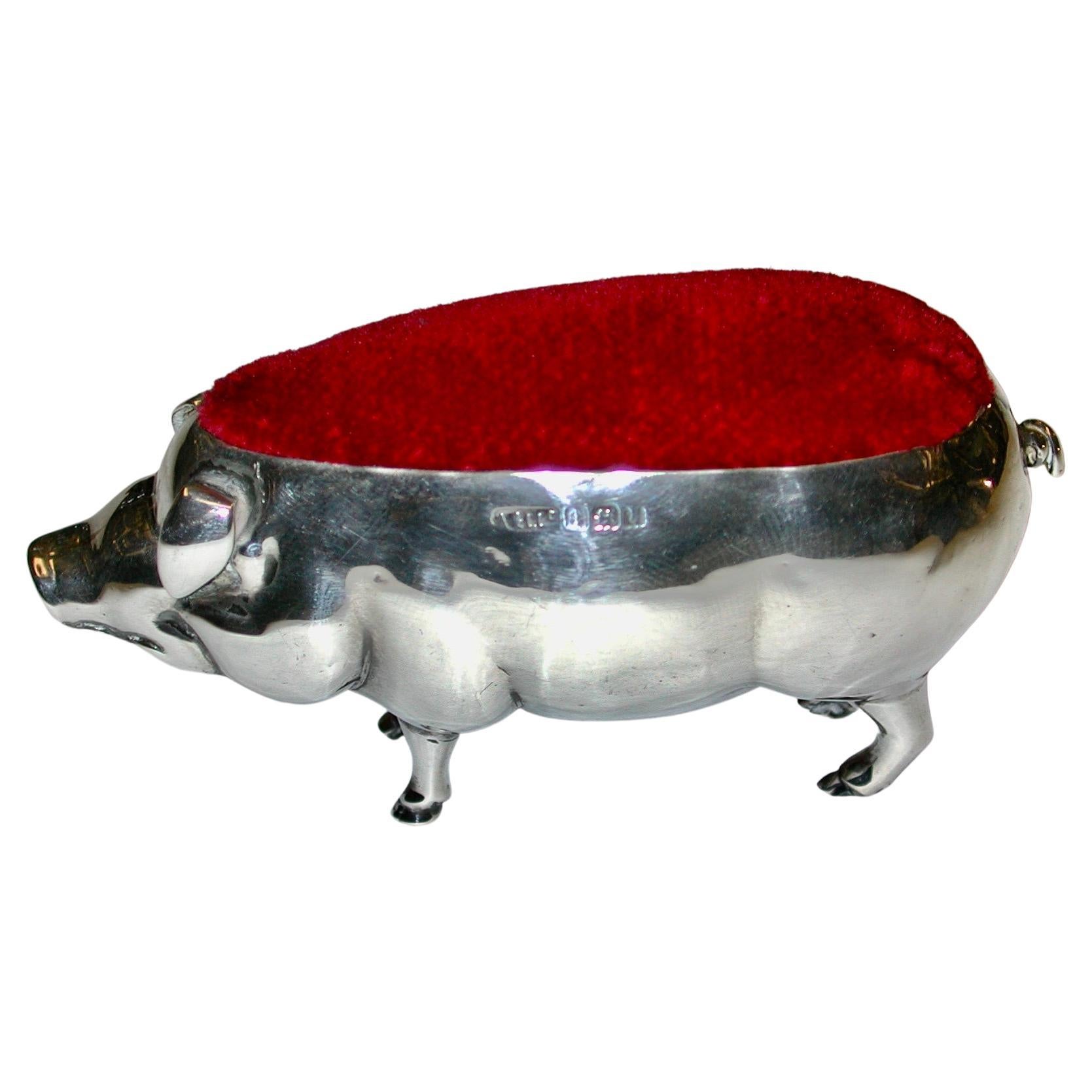 Silver Pig Pin Cushion Dated 1906 Birmingham by Adie and Lovekin Ltd For Sale