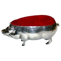 Coussin à épingles en forme de porc en argent daté de 1906 à Birmingham par Adie And Lovekin Ltd