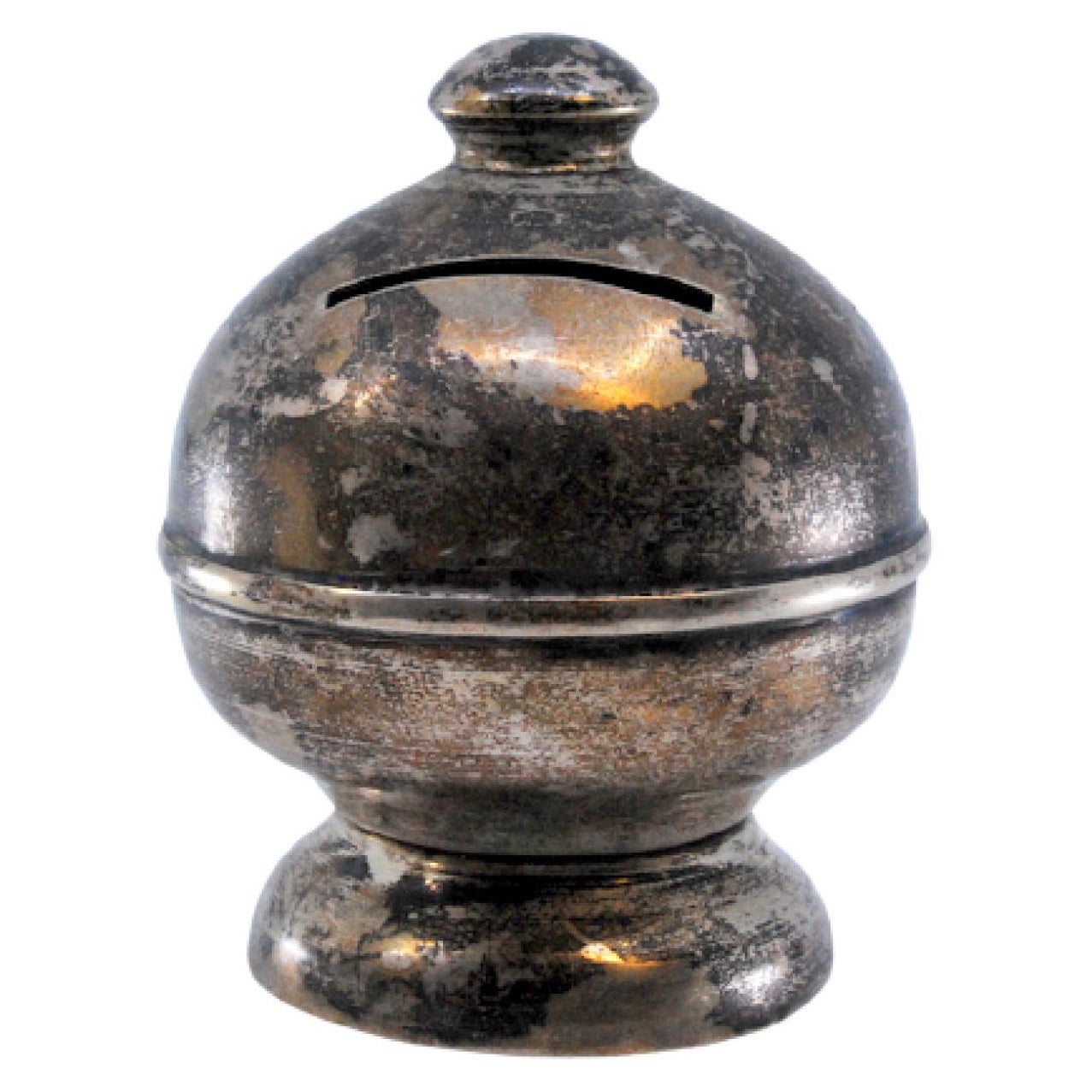 Silver piggy bank with removable base and knob on top