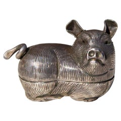 Silver Pill Box of Resting Pig