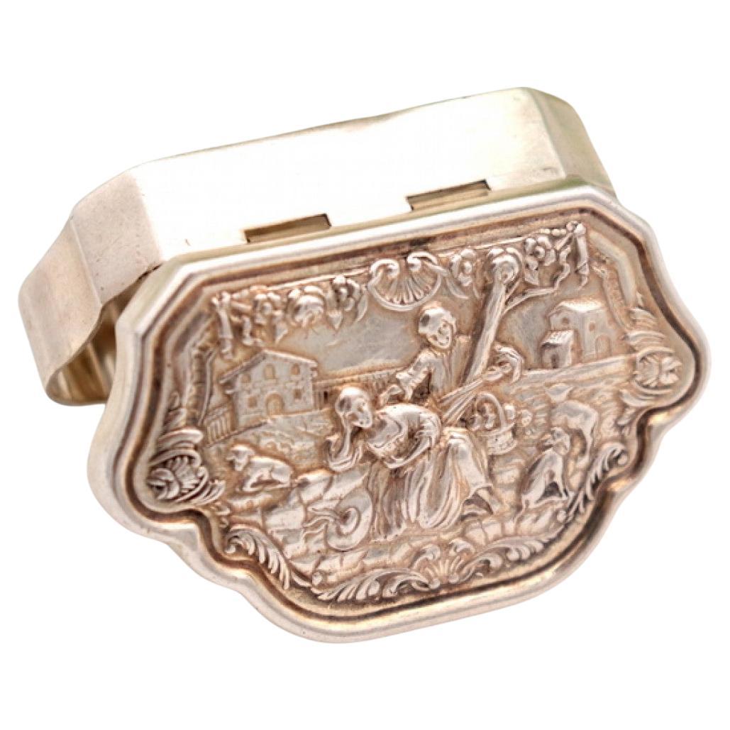 Silver pill box with idyllic scene For Sale
