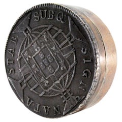 Silver pill box with Portuguese coin on the removable lid