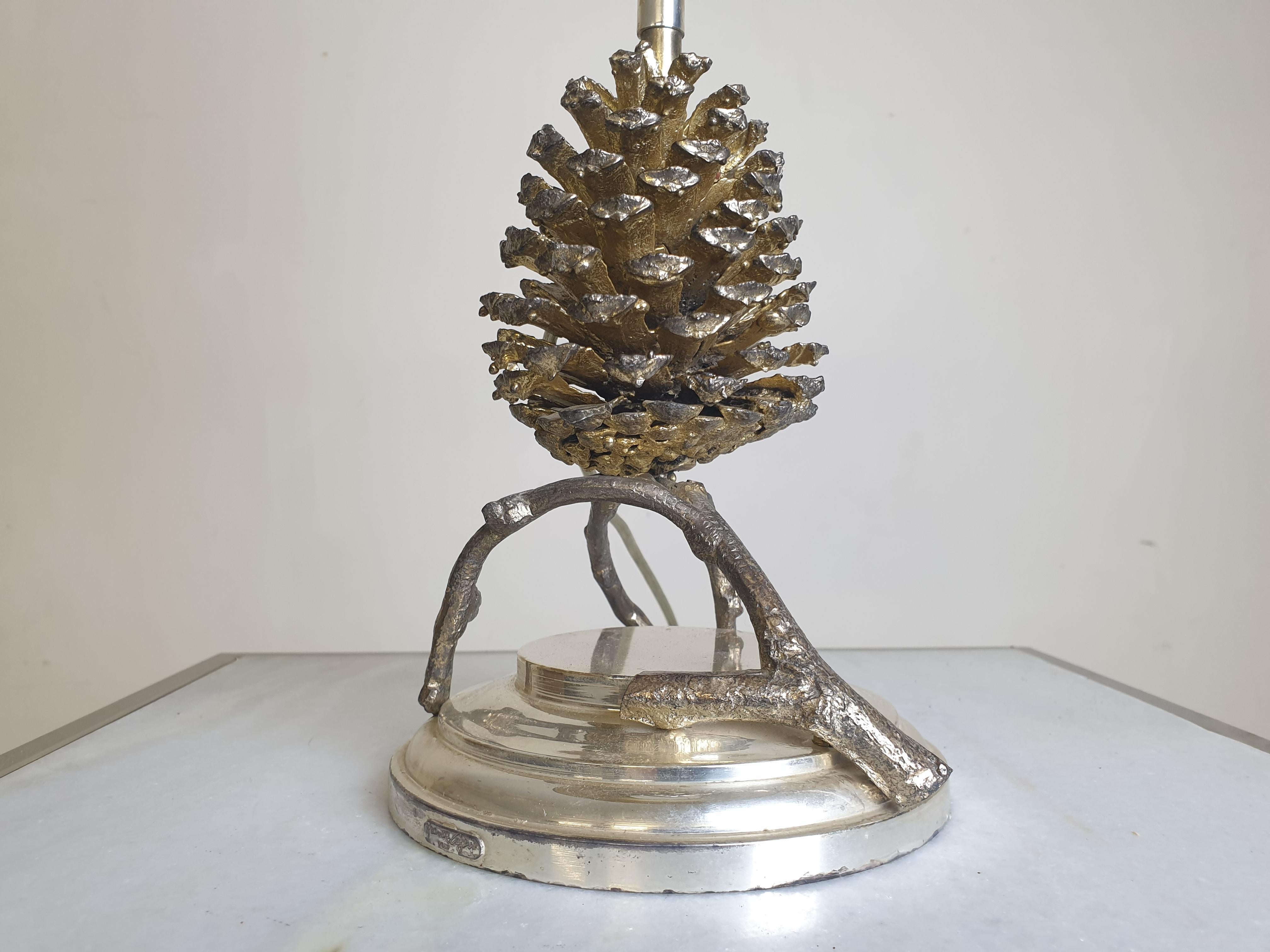 Italian Silver Pine Cone Table Light by Franco Lapini, Hollywood Regency, Italy, 1970's For Sale