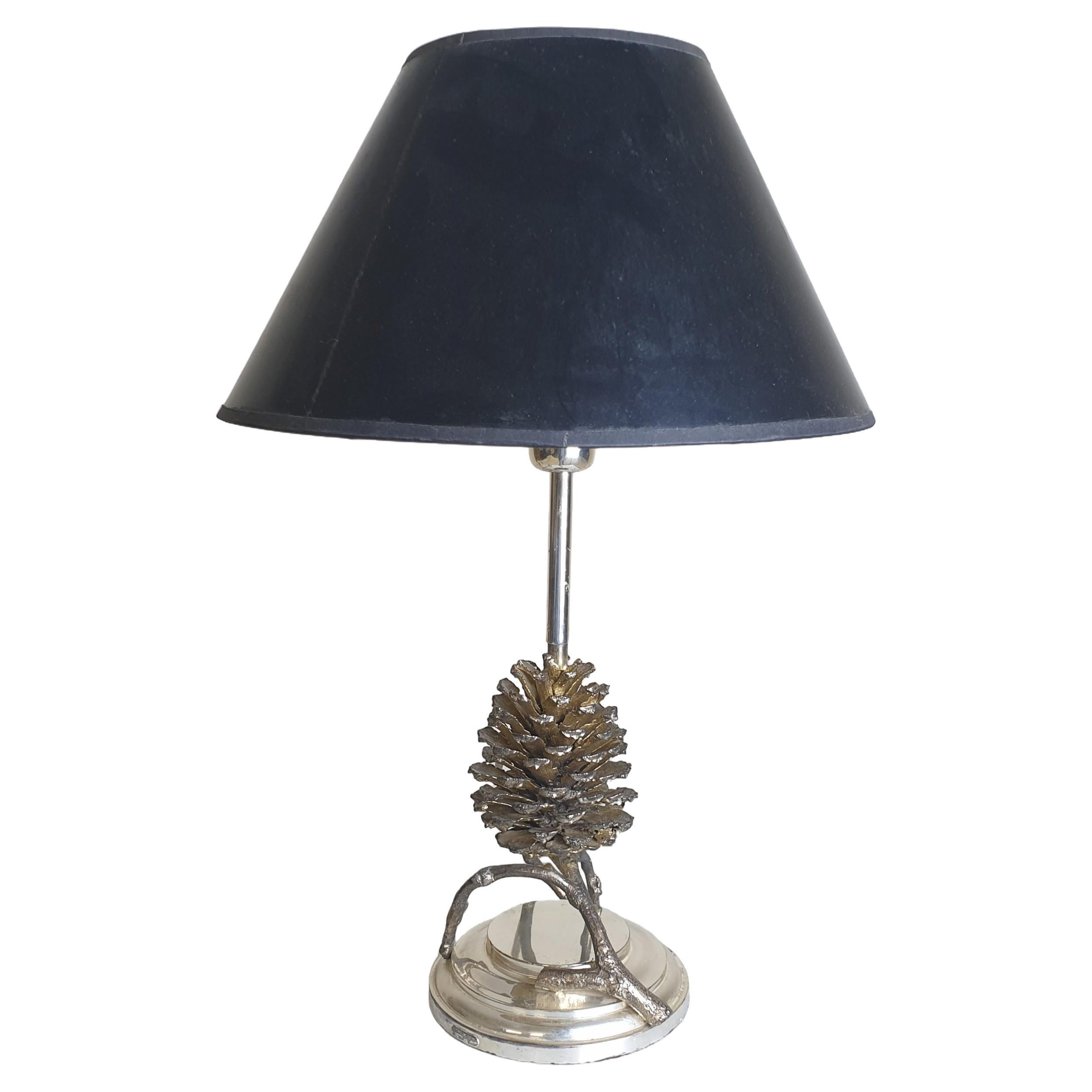 Silver Pine Cone Table Light by Franco Lapini, Hollywood Regency, Italy, 1970's For Sale