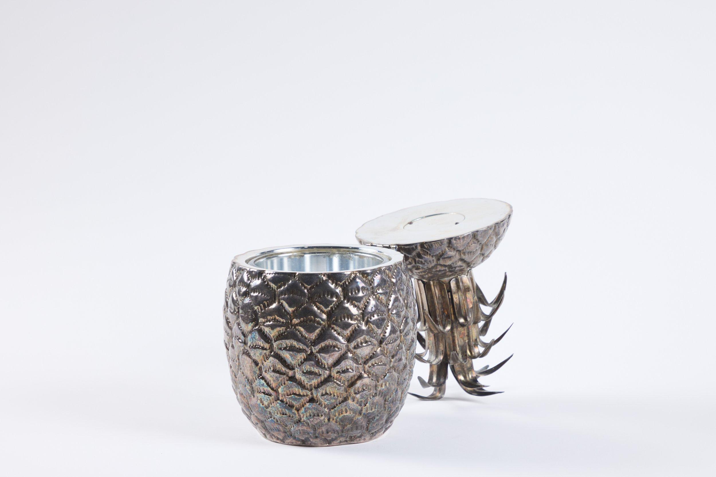  Silver pineapple ice bucket. Mauro Manetti Fonderie d'Arte, Italy 1970s. Measures 9
