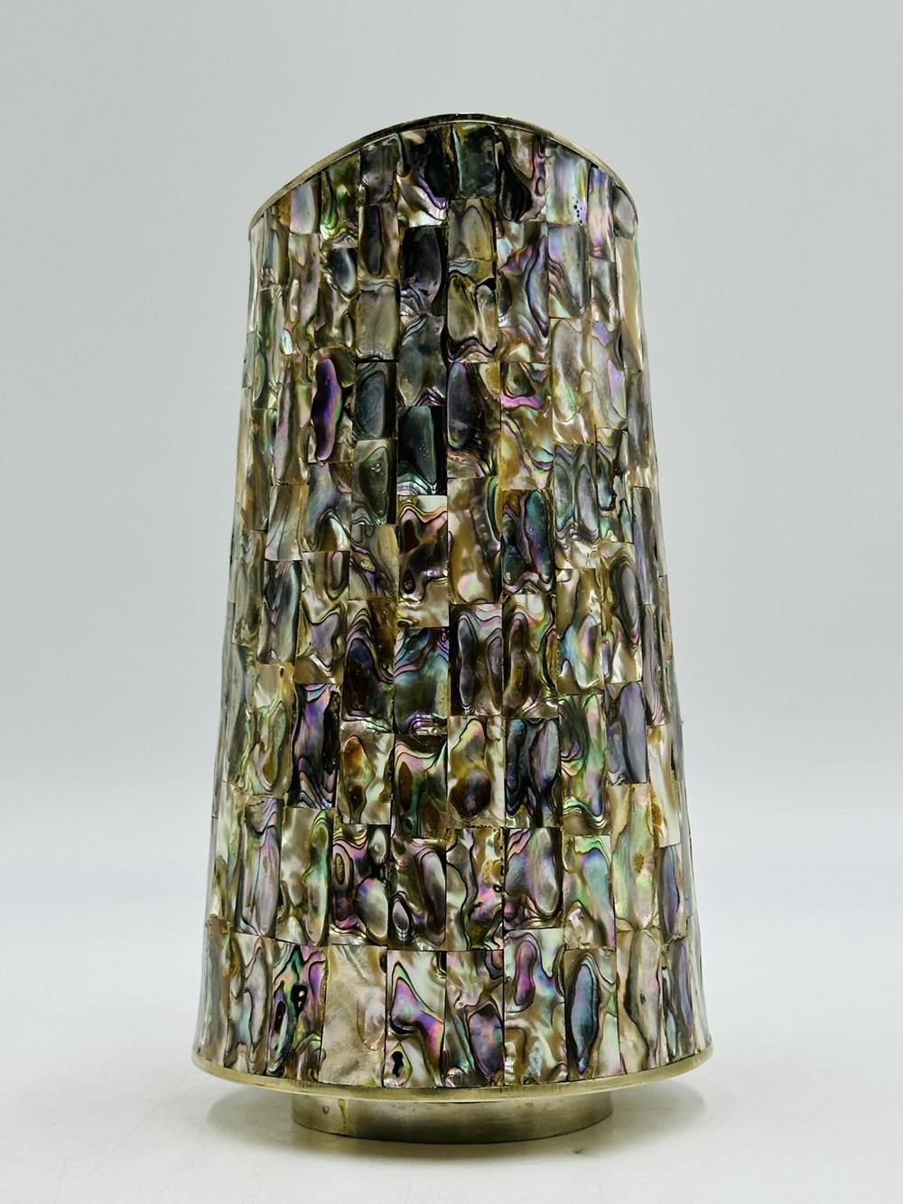 Silver Pitcher with Abalone Shell Inlay, Mid 20th Century, Mexico, Signed LHG In Good Condition For Sale In Los Angeles, CA