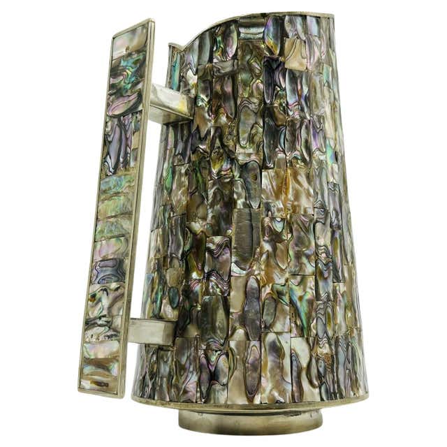 Early Los Castillo Silver Plate and Mother-of-Pearl Inlay Vase, Mexican ...