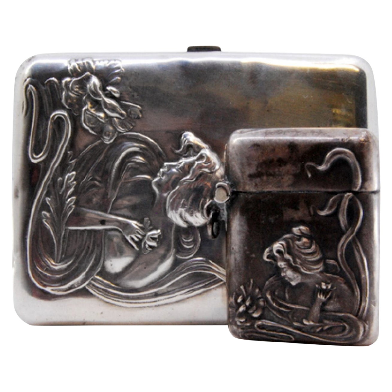 Silver planter with two suspended containers and cups, smooth body with cutouts For Sale