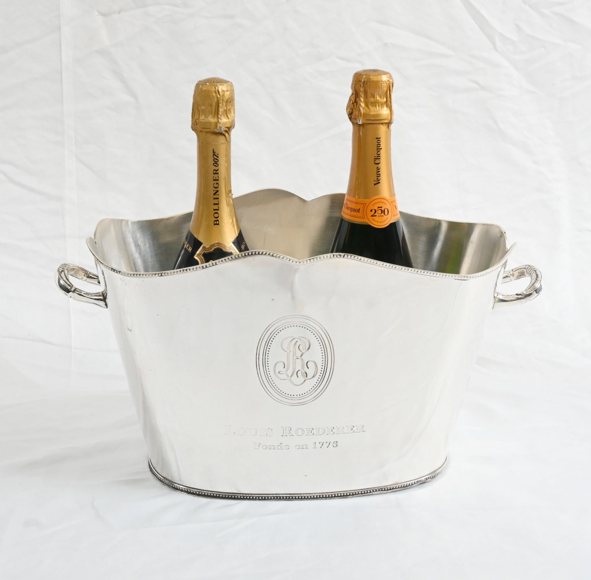 Silver Plat Champagne Bucket Wine Cooler Louis Roederer 4