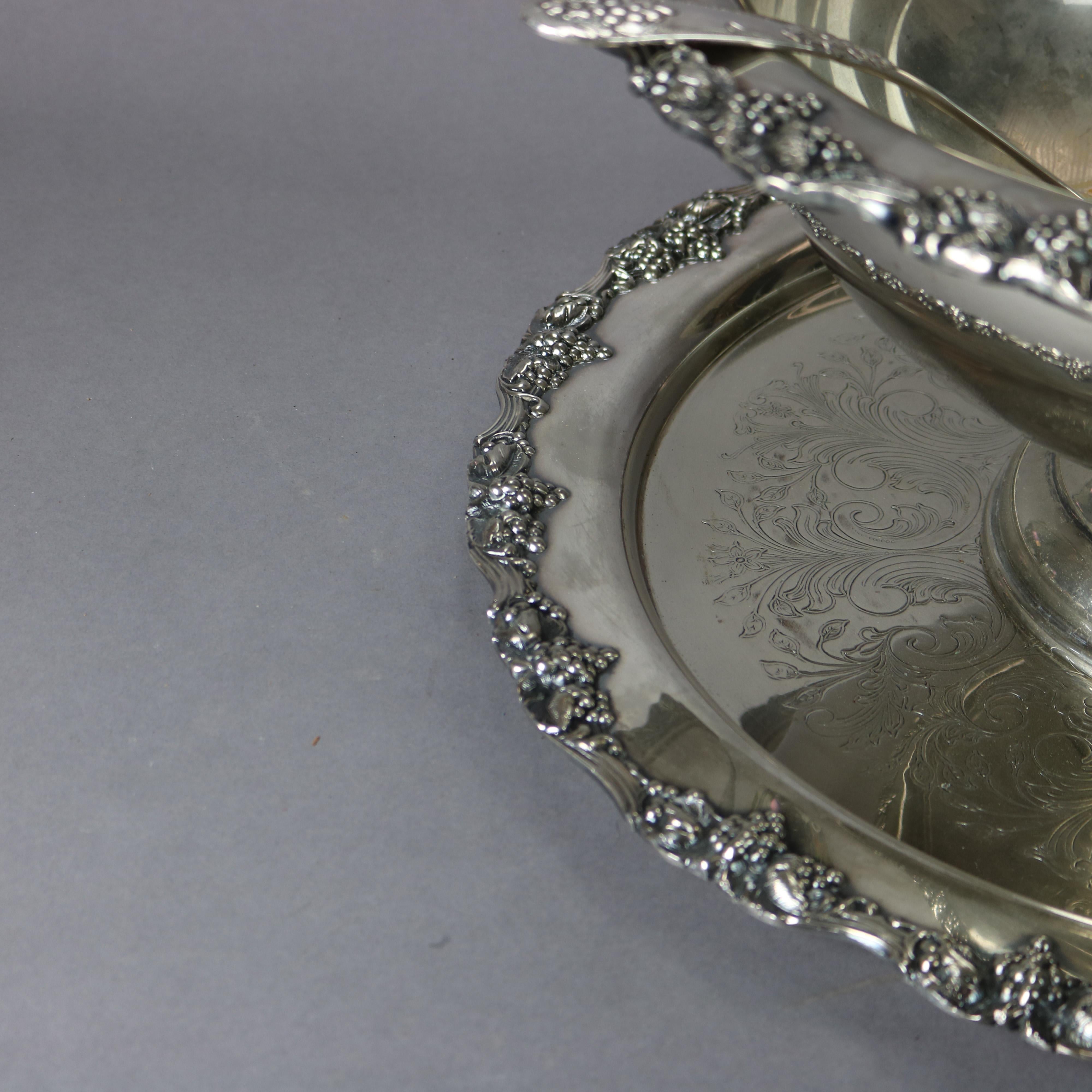 Silver Plate 3-Piece Punch Bowl Set by Sheriden Taunton Silversmith In Good Condition For Sale In Big Flats, NY