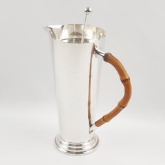 Silver Plate and Bamboo Barware Cocktail Martini Pitcher and Spoon