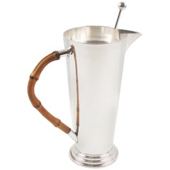 Retro Silver Plate and Bamboo Barware Cocktail Martini Pitcher and Spoon