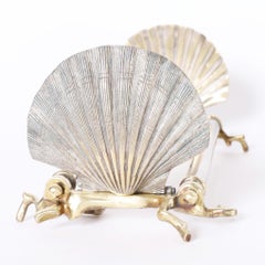 Silver Plate and Brass Seashell Bookends