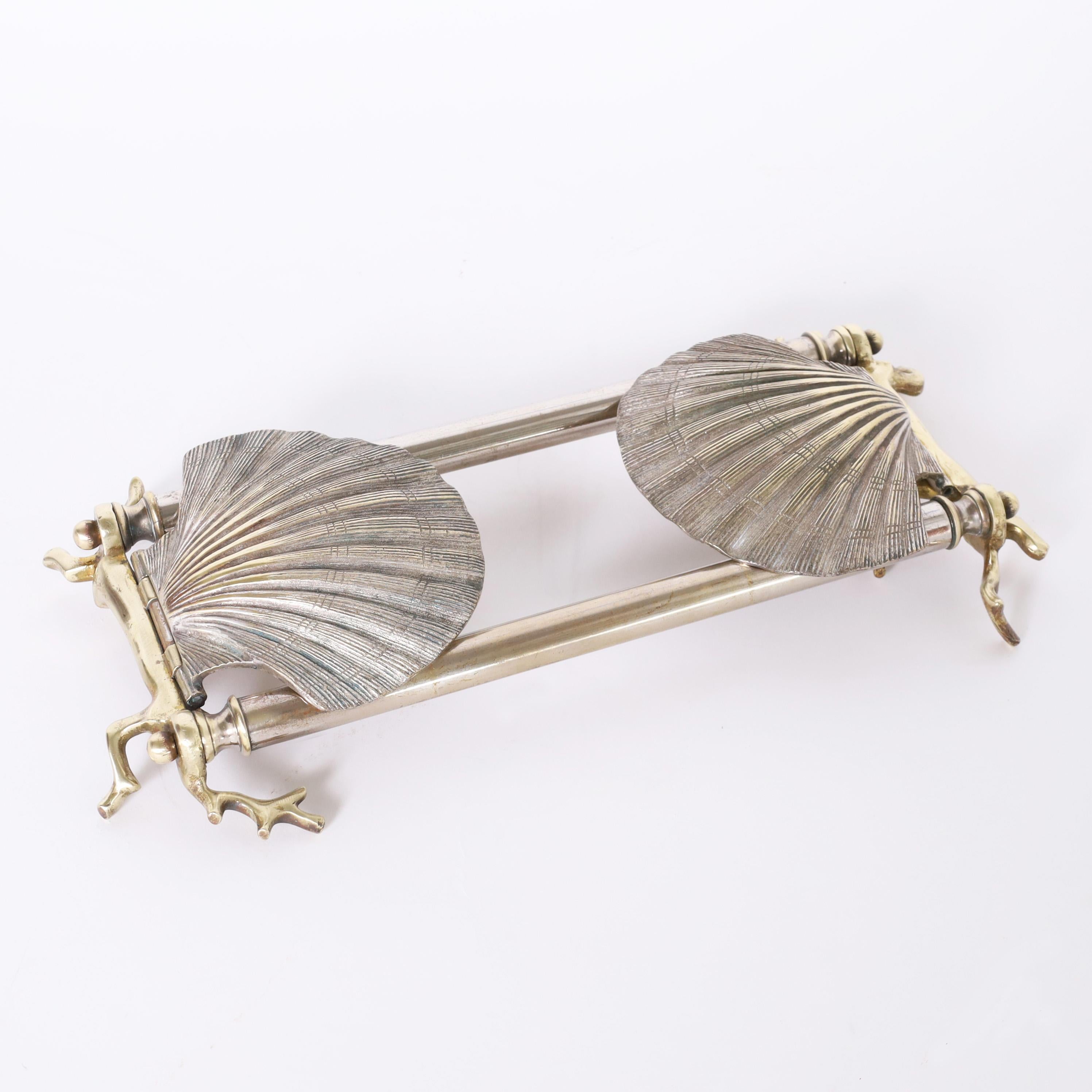 20th Century Silver Plate and Brass Seashell Bookends For Sale