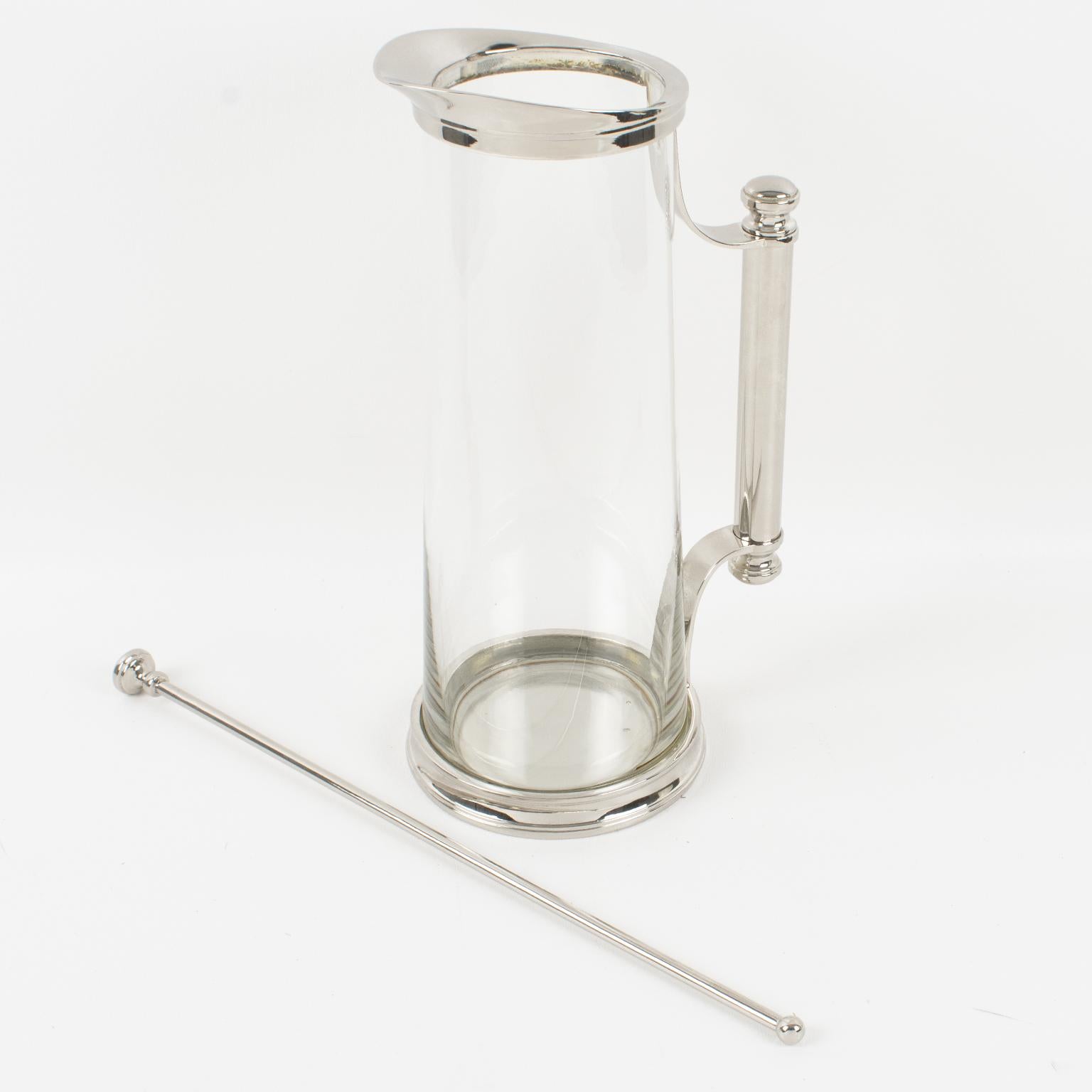 Modern Silver Plate and Crystal Barware Cocktail Martini Pitcher by Godinger