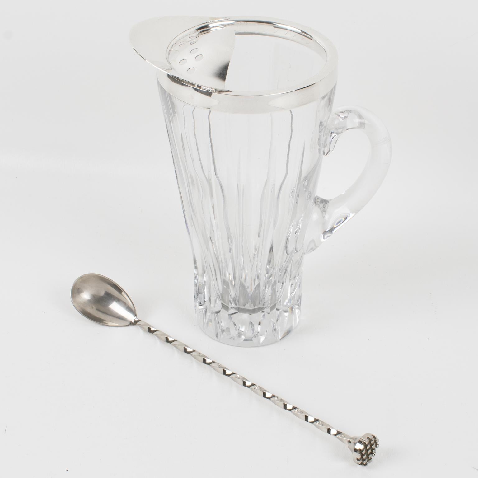 Silver Plate and Crystal Barware Cocktail Martini Pitcher with Stirrer 3