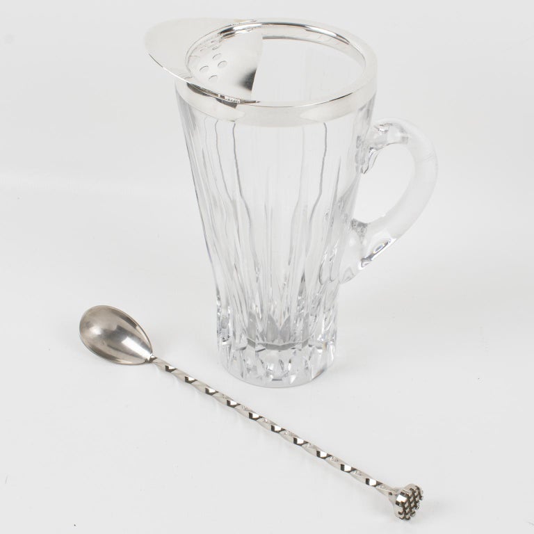 Silver Plate and Crystal Barware Cocktail Martini Pitcher with Stirrer