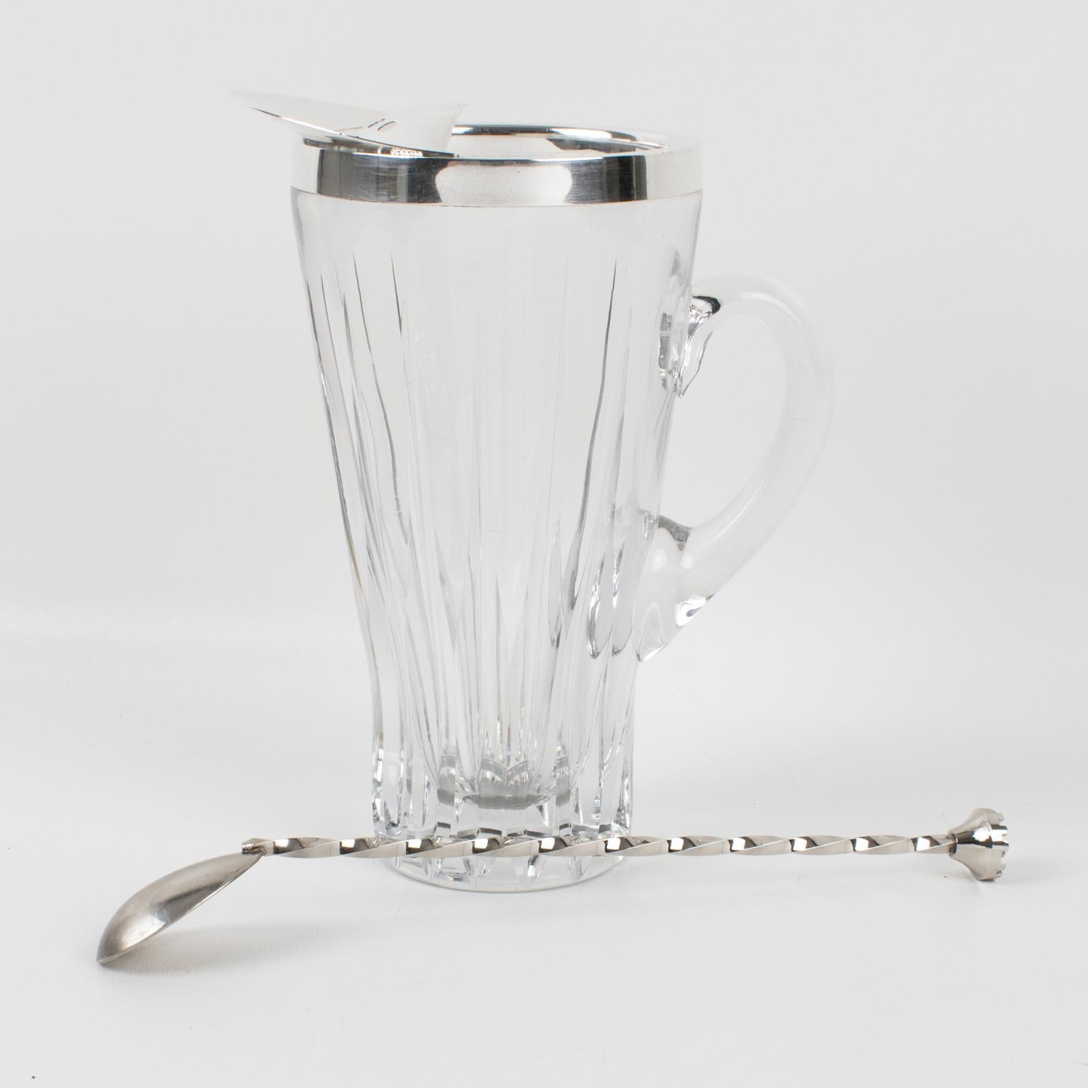 Silver Plate and Crystal Barware Cocktail Martini Pitcher with Stirrer 4