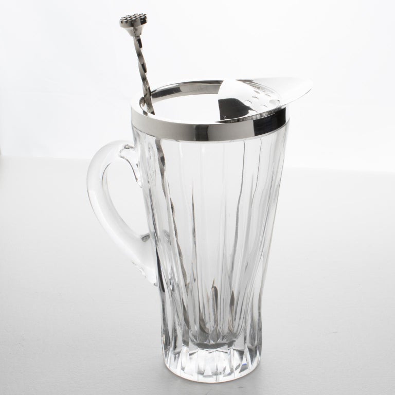 Silver Plate and Crystal Barware Cocktail Martini Pitcher with Stirrer