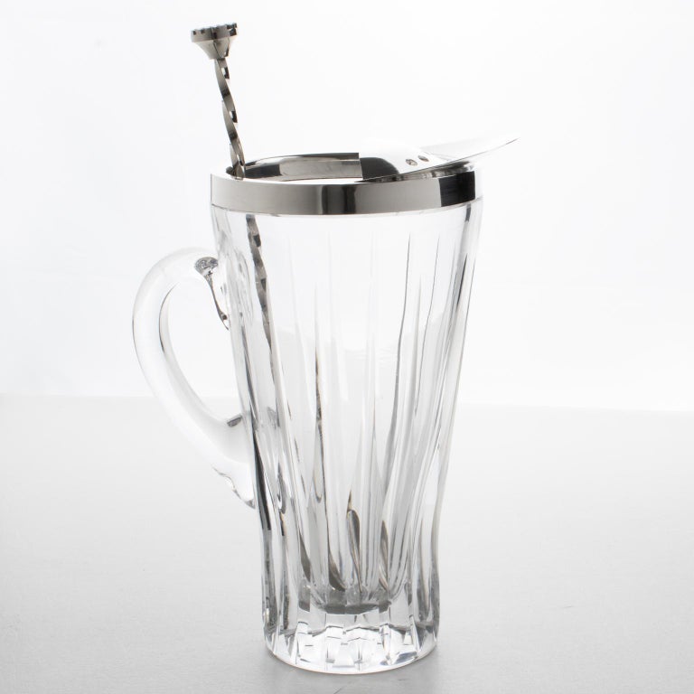 Silver Plate and Crystal Barware Cocktail Martini Pitcher with Stirrer