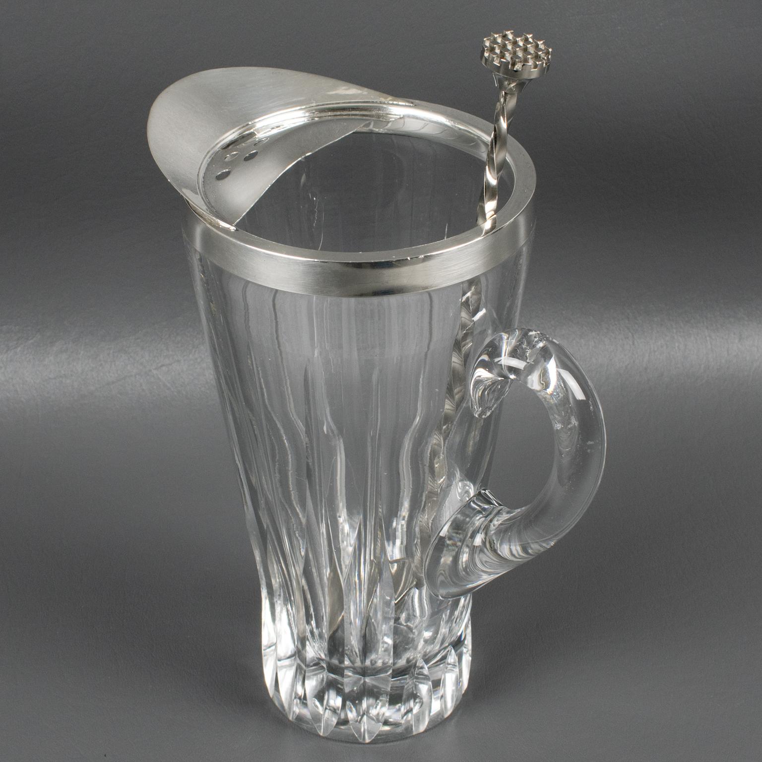 French Silver Plate and Crystal Barware Cocktail Martini Pitcher with Stirrer