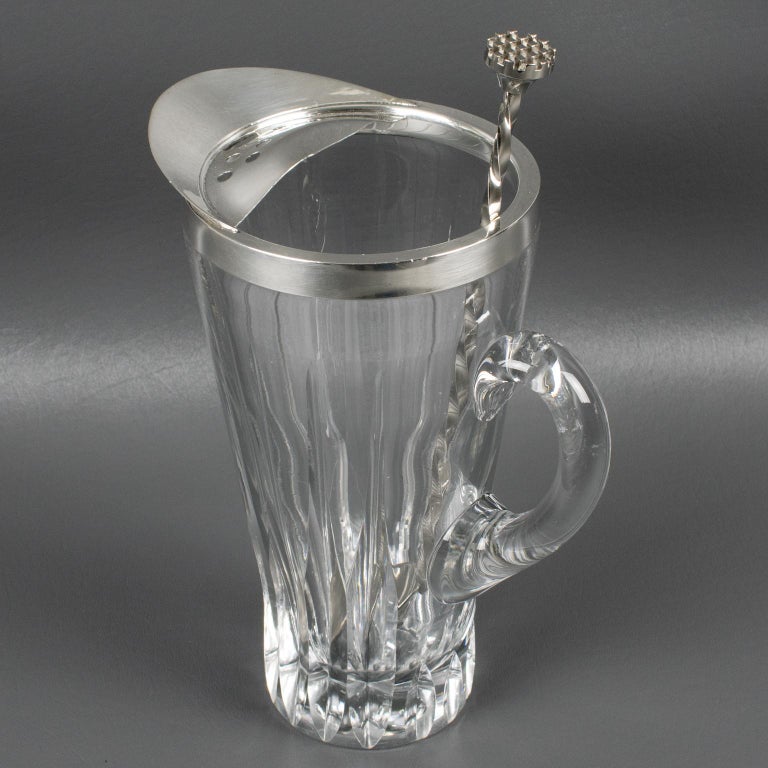 Silver Plate and Crystal Barware Cocktail Martini Pitcher with Stirrer