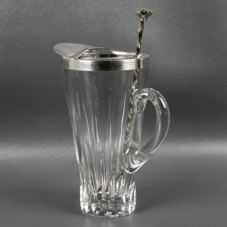 Silver Plate and Crystal Barware Cocktail Martini Pitcher with Stirrer