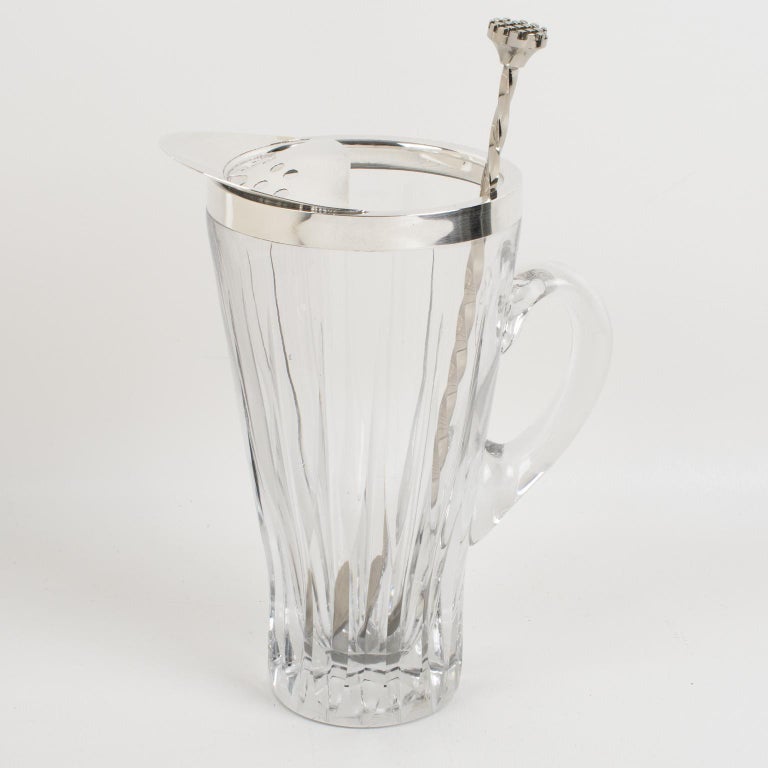 Silver Plate and Crystal Barware Cocktail Martini Pitcher with Stirrer