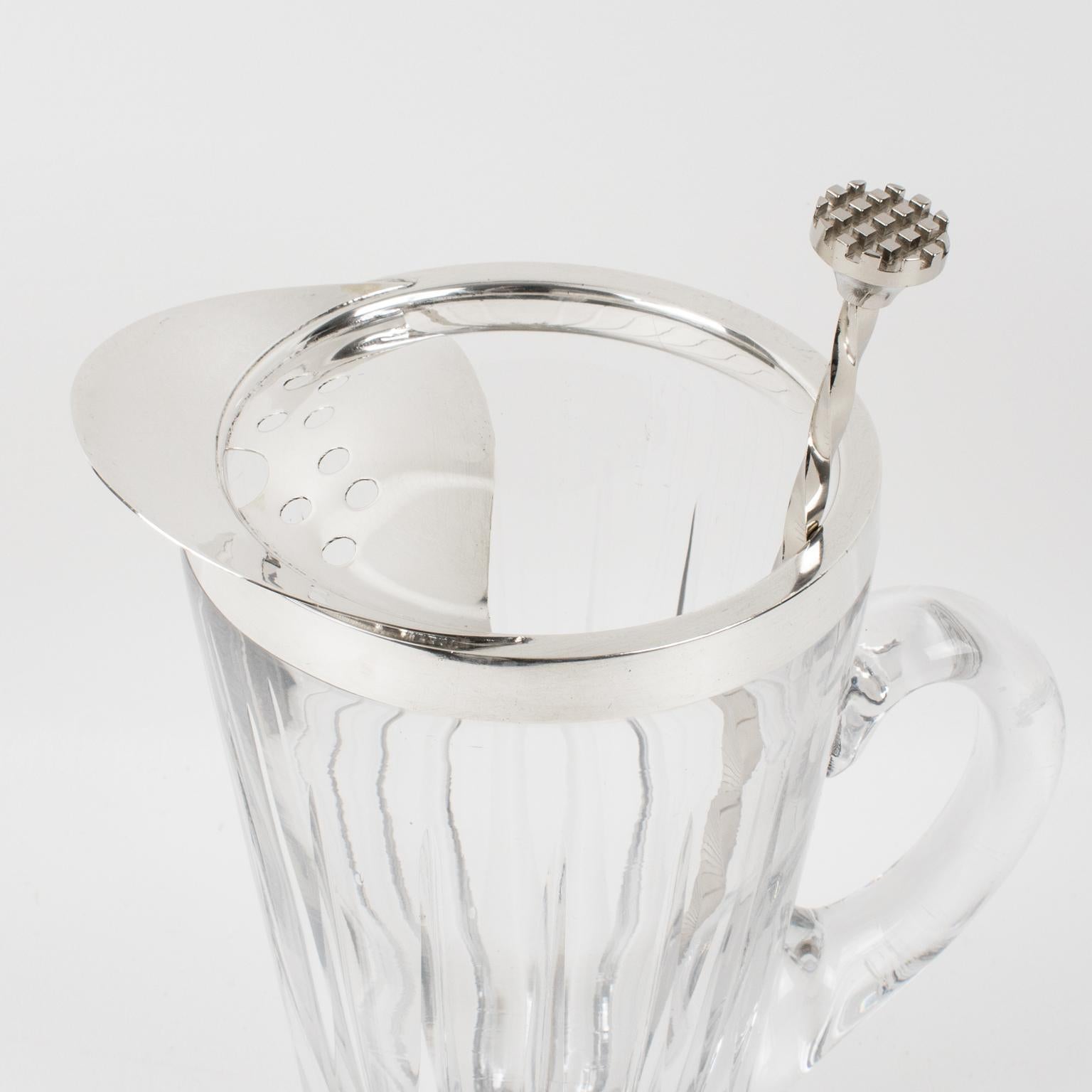Silver Plate and Crystal Barware Cocktail Martini Pitcher with Stirrer 2