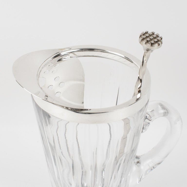 Silver Plate and Crystal Barware Cocktail Martini Pitcher with Stirrer