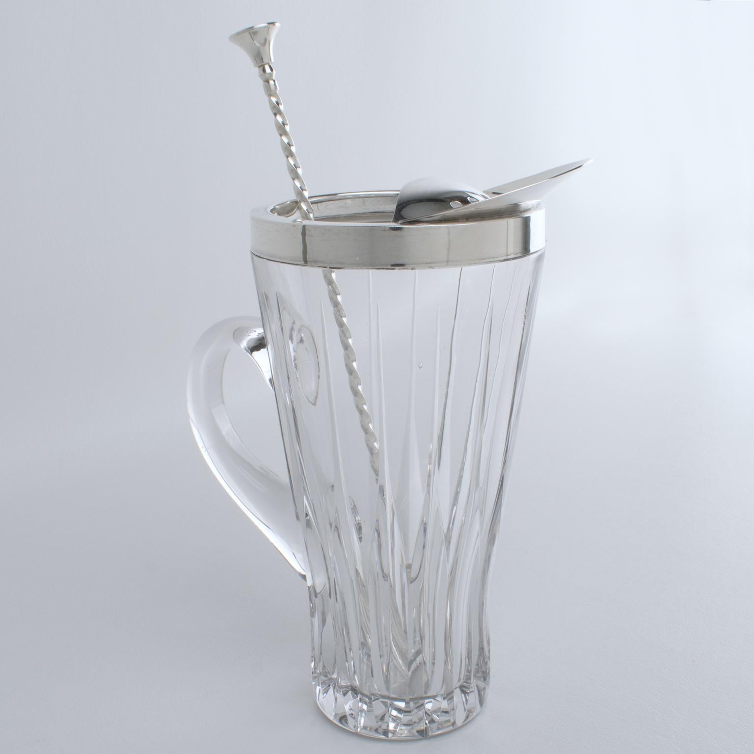 Versilberter und Kristall-Barzubehör-Cocktail- Martini-Krug mit Steiglöffel (Art déco) im Angebot
